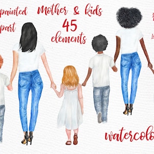 Madre y los niños clipart: "MOTHER'S DAY CLIPART" Moda clipart clicolor clipart Niñas Clipart Little Boy Mamá clipart Diy invitar