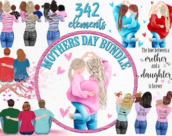 Mother and children clipart: "MOTHER'S DAY CLIPART" Bundle clipart Newborn clipart Super mom clipart Mom life clipart Sublimation designs