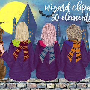 Wizard clipart: "GIRLS CLIPART" Wizard Girls Wizard Landscape Wizard Dog clipart Magic Wand Mug design wizard sisters wizard friends