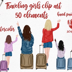 Travel Girls Clipart: "BEST FRIENDS CLIPART" Maletas clipart Travel Fashion Girl Wanderlust Clipart Equipaje clipart Planner Girls