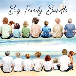 Bundle de cliparts grande famille : « SUMMER FAMILY CLIPART » Clipart de vacances plage clipart papa maman enfants grands-parents Png portrait de famille personnalisable