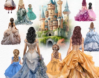Watercolor Princess Clipart: Fairytale Castle PNG (134 Files)