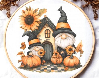 Cute Gnomes Stitch Pattern Pdf: "THANKSGIVING CROSS STITCH" Fall Gnomes Stitch Autumn Embroidery Modern Pumpkin Cross Stitch Punto de Cruz