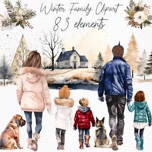 Clipart di famiglia personalizzata: "CLIPART DI FAMIGLIA" Famiglia invernale Paesaggio invernale Famiglia personalizzata Genitori e figli Clipart di ritratto di famiglia Inverno