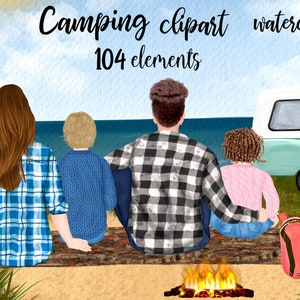 Camping clipart: "FAMILY CAMPING CLIPART" People outdoor Travel trailer Outdoor clipart Customizable clipart Travel clipart Camper gifts