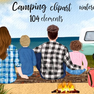 Camping clipart: "FAMILY CAMPING CLIPART" People outdoor Travel trailer Outdoor clipart Customizable clipart Travel clipart Camper gifts