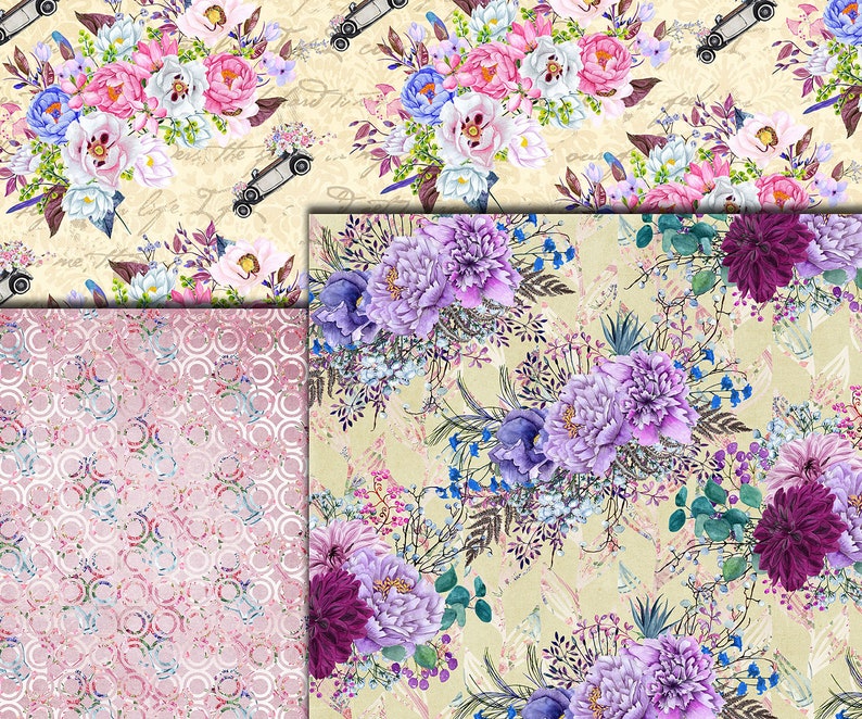 Floral watercolor papers FLORAL PATTERN Printable Floral Decoupage papers Floral Background Wedding papers DIY invites Wedding invites