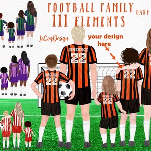Maglie da calcio clipart: "FAMILY CLIPART" Clipart da calcio Maglia bambini Maglia abbinata Design da calcio Genitori con bambini Sport famiglia Calcio