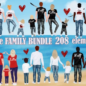Clipart paquete familiar: "CLIPART DE FIGURAS FAMILIARES" Papá Mamá Niños Hermanos clipart Diseño de taza familiar Padres con hijos Sublimación familiar