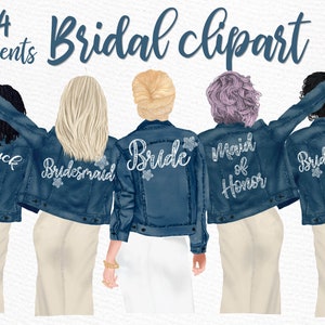 Hochzeit Clipart: "BRIDESMAID CLIPART" Braut in Jacken Braut Clipart Team Braut schwarze Jeans Jacken Party Hochzeitskleid Benutzerdefinierte Braut Stamm