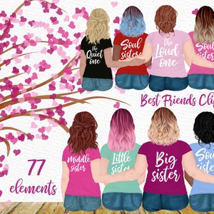 Beste Freunde Clipart: "GIRLS SITTING CLIPART" Bff Clipart Mug Designs Personalisierbar Clipart Custom Besties Sisters Clipart Bridesmaid Geschenk