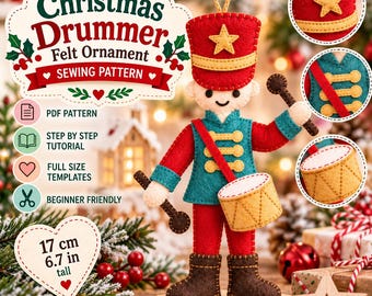 12 Days of Christmas Felt Drummer Ornament, Hand Sewing Pattern (PDF)