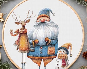 Funny Christmas Characters Cross Stitch Pattern: Holiday Embroidery (PDF)