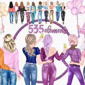 Beste vrienden clipart bundel: "JEANS TRAINERS GIRLS" Bff clipart Aanpasbare clipart Aangepaste besties Fashion Beste Vrienden Sublimatie Png