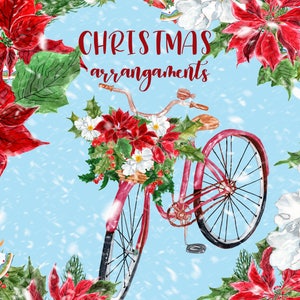 Clipart Noël : « Aquarelle Noël » Christmas clipart Vintage vélo nouvel an décoration vacances clipart hiver clipart de voeux