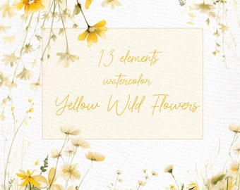 Gelbe Wildblumen Clipart: Florale Elemente (PNG)