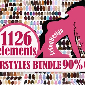 Hairstyles Bundle clipart: &quot;HAIRSTYLES CLIPART BUNDLE&quot; Female hairstyles Custom hairstyle Long hair Fashion Girls hairstyles Bald Girl Hair