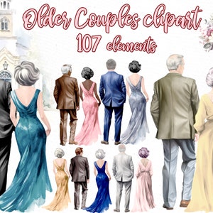 Imágenes prediseñadas de la familia de la boda: "CLIPART DE PAREJAS ANCIANAS" Abuelos clipart Abuelo y abuela Día de la boda clipart Padres mayores Boda de la iglesia