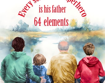 Father's Day Watercolor Clipart: Father and Kids PNG Set (64 Files)