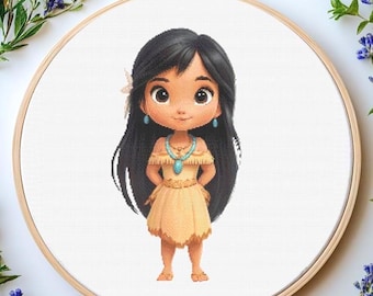 Pocahontas Cross Stitch Pattern: Cartoon Princess Embroidery (PDF Pattern)