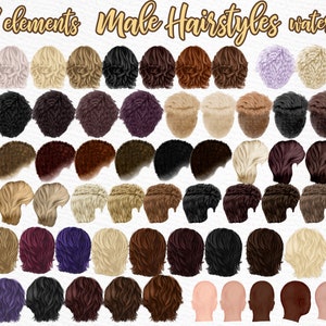 Peinados masculinos prediseñados: "MEN HAIR CLIPART" Peinado de niños Peinados personalizados Peinado de niños Peinado de hombre negro Clipart de moda masculina