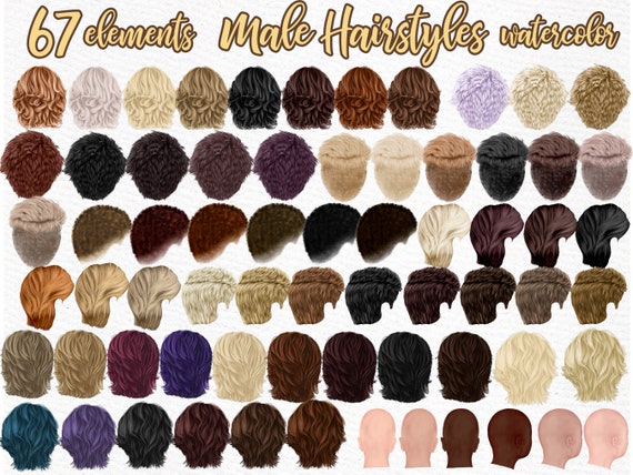 Men's Hair Clipart: Watercolor Hairstyles (67 PNG Files)