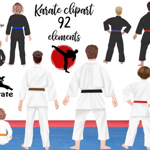 Clipart de Karate: "KARATE KIMONO CLIPART" Deportes Clipart Karate Familia Karate niños Taekwondo uniformes Símbolos de Karate Diseño de Sublimación