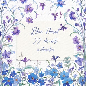 Clipart De Flor Azul Aquarela: "FLORES SELVAGENS AZUIS" Flores Silvestres Azuis Molduras Florais Azuis Bordas De Flores Azuis Png Premade Designs Clipart