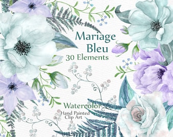 Watercolor wedding clipart: "WEDDING CLIP ART" Watercolor flowers wedding invitations Diy elements Peony clipart floral clipart