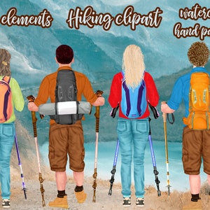 Wander Clipart: "PAAR WANDERN CLIPART" Abenteuer Clipart Reise Clipart Outdoors Clipart Urlaub Clipart Berg Landschaft Menschen Clipart