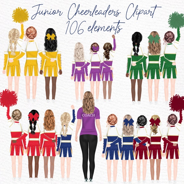 Junior Cheerleaders Clipart Bundle: "JUNIOR SCHOOL TEAM" Sports Team Clipart School girls clipart Cheerleaders uniforms Customizable clipart