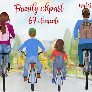 Clipart per biciclette: "FAMILY CLIPART" Riding Bicycle Illustrazioni per famiglie Family Mug designs Genitori clipart famiglia in bicicletta Famiglia Png