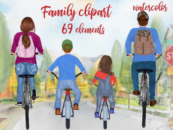 Bicycle clipart: "FAMILY CLIPART" Riding Bicycle Family illustrations Family Mug designs Parents clipart family riding bicycles Family Png