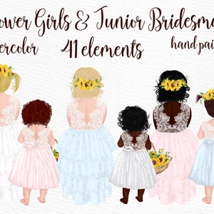 Blumenmädchen Clipart: "Hochzeit CLIPART" Girls Clipart Bridal Shower Aquarell Blütenblätter kleine Mädchen Clipart DIY lädt Hochzeit Blumen-Mädchen