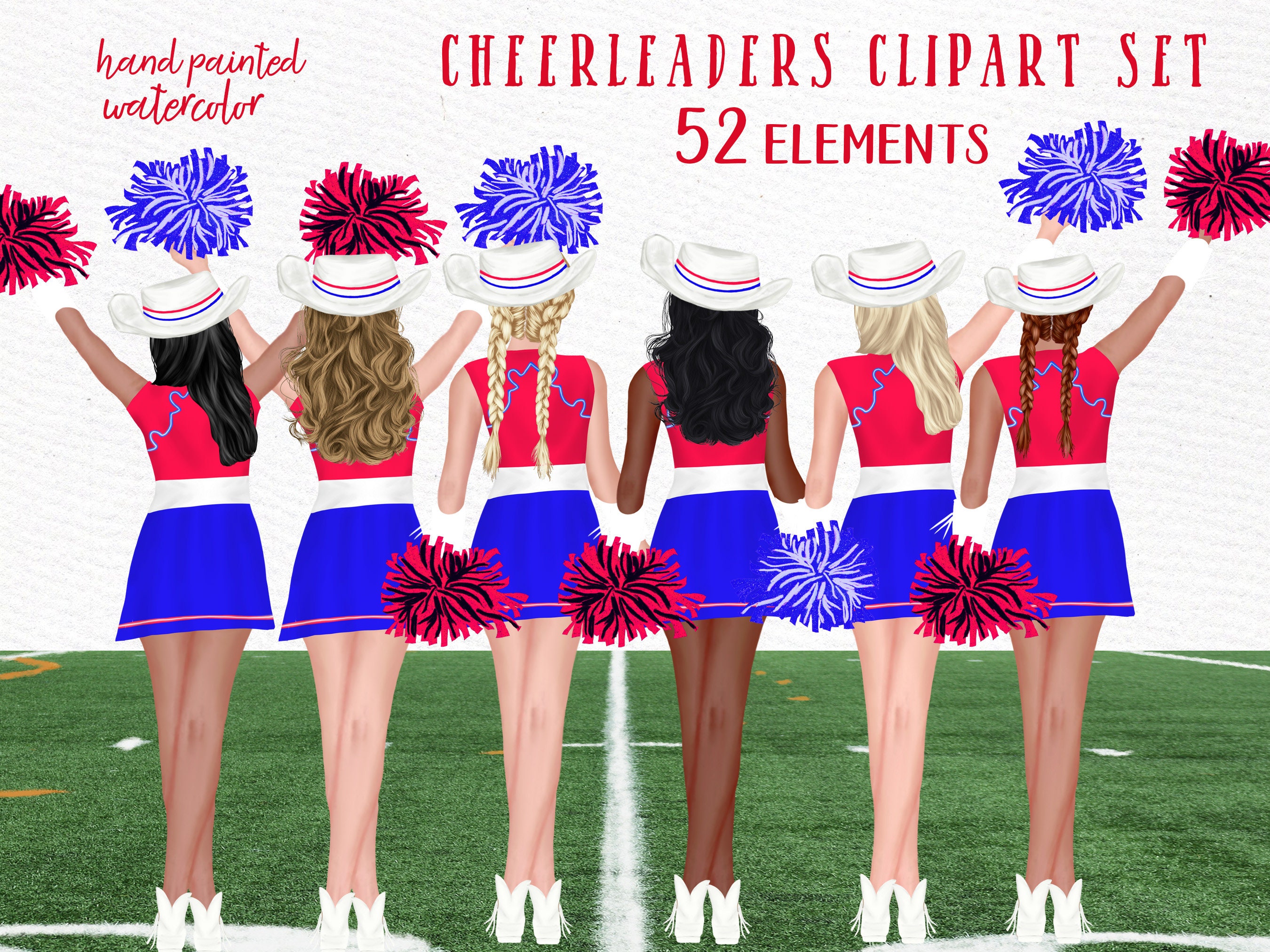 Cheerleaders Clipart drill Team Watercolor Girls Etsy