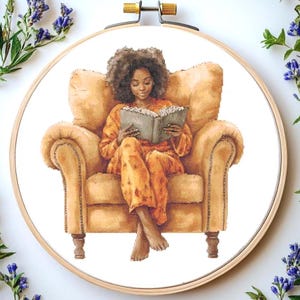 Woman Reading Book Cross Stitch Pattern: Serene Design (PDF Pattern)