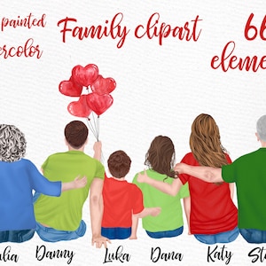 Clipart familiar: "ABUELOS CLIPART" Familia sentada playa paisaje papá mamá niños acuarela personas hermanos clipart familia taza diseños