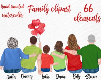 Family clipart: "GRANDPARENTS CLIPART" Family sitting Beach Landscape Dad Mom Children Watercolor people Siblings clipart Family Mug designs