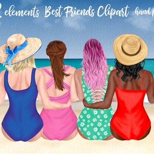 Clipart filles d’été: « BEACH GIRLS CLIPART » Swimwear girl Swiming suites clipart Beach Party Cocktails Png Summer graphics Sublimation art