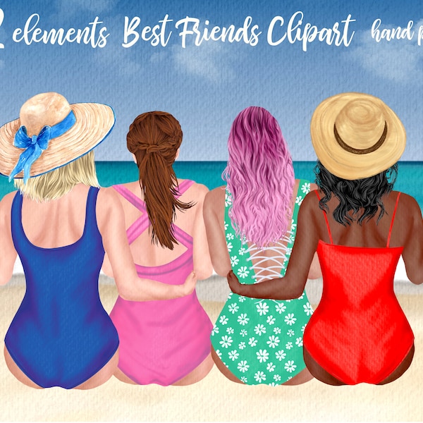 Sommer Mädchen Clipart: "BEACH GIRLS CLIPART" Bademode Mädchen Swiming Suiten Clipart Beach Party Cocktails Png Sommer Grafik Sublimation Art