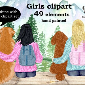 Mädchen Clipart: "BEST FRIEND CLIPART" Planer Mädchen Becher Designs Wald Landschaft Besties Clipart Rucksack Clipart Frisuren Png Bff Clipart