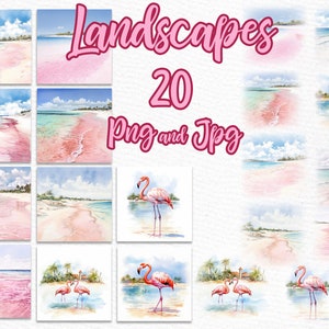 Clipart de paysages d'été : « PAYSAGES DE PLAGE » Pink Bahamas Beach Custom Landscapes Beach toile de fond Mug Designs Modèle de tasse de fond d'été