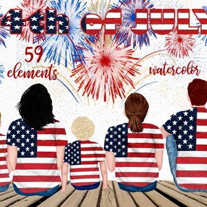 4 de julio clipart: "FAMILY CLIPART" Fuegos prediseñados de los fuegos artificiales De nuevo ver clipart patriótica Día de la Independencia EE.UU. bandera Diseño de taza de la familia