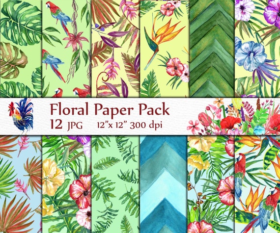 Tropical Digital Paper: tropical Paper Leaves | Etsy