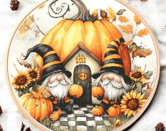 Cute Gnomes Stitch Pattern Pdf: "THANKSGIVING CROSS STITCH" Fall Gnomes Stitch Autumn Embroidery Modern Pumpkin Cross Stitch Punto de Cruz
