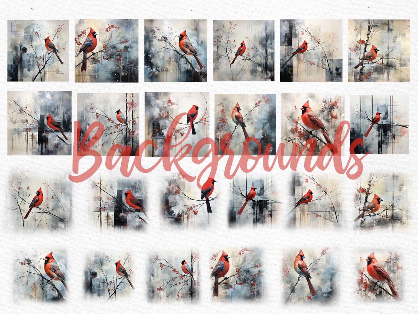 Red Cardinal Watercolor Clipart: Abstract Christmas Birds (JPG & PNG ...