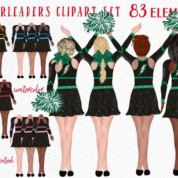 Cheerleaders Clipart: "GIRLS CLIPART" Watercolor Girls Best Friends Sports Team Clip Art Planner Girl Clipart Custom Hairstyles School Girls