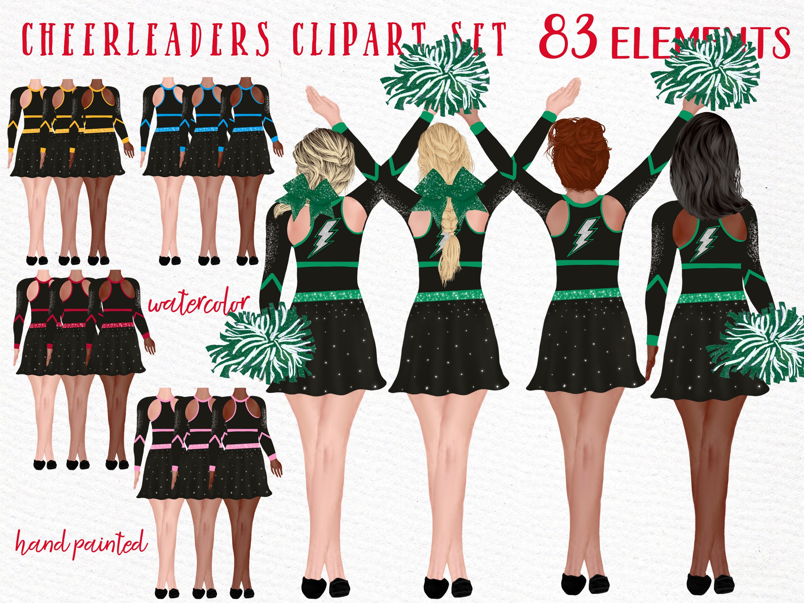 Cheerleaders Clipart: girls Clipart Watercolor Girls Best Friends Sports  Team Clip Art Planner Girl Clipart Custom Hairstyles School Girls - Etsy
