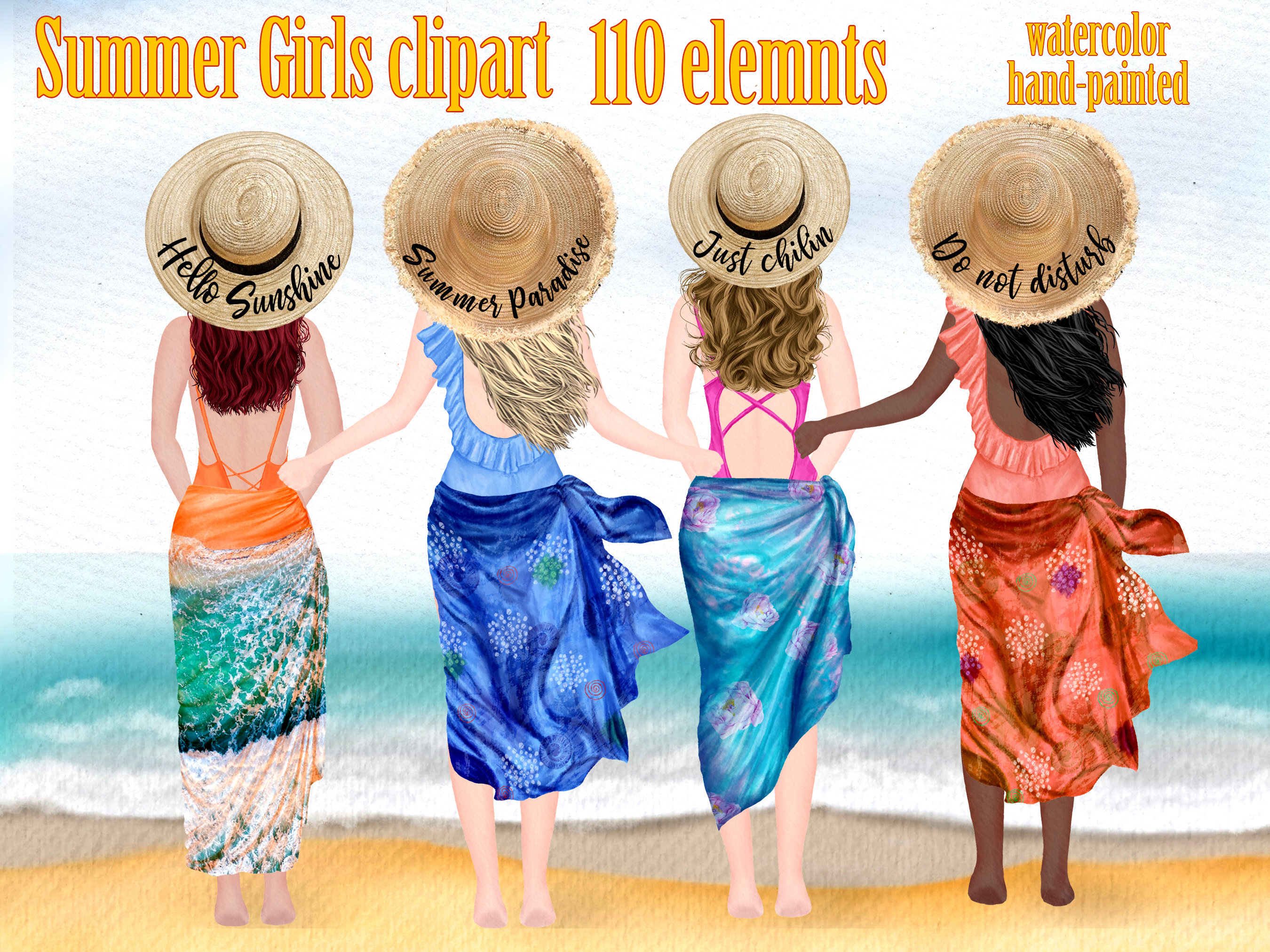 Tropical Summer Girls Clip Art - Design Cuts