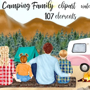 Camping clipart: "FAMILY CAMPING CLIPART" Mensen outdoor Travel trailer Outdoor clipart Aanpasbare clipart Travel clipart Camper geschenken